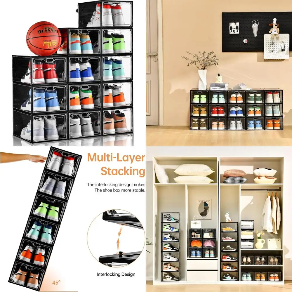 

Stackable Clear Shoe Box Organizer with Magnetic Closure for Displaying Sneakers up to US Size 12