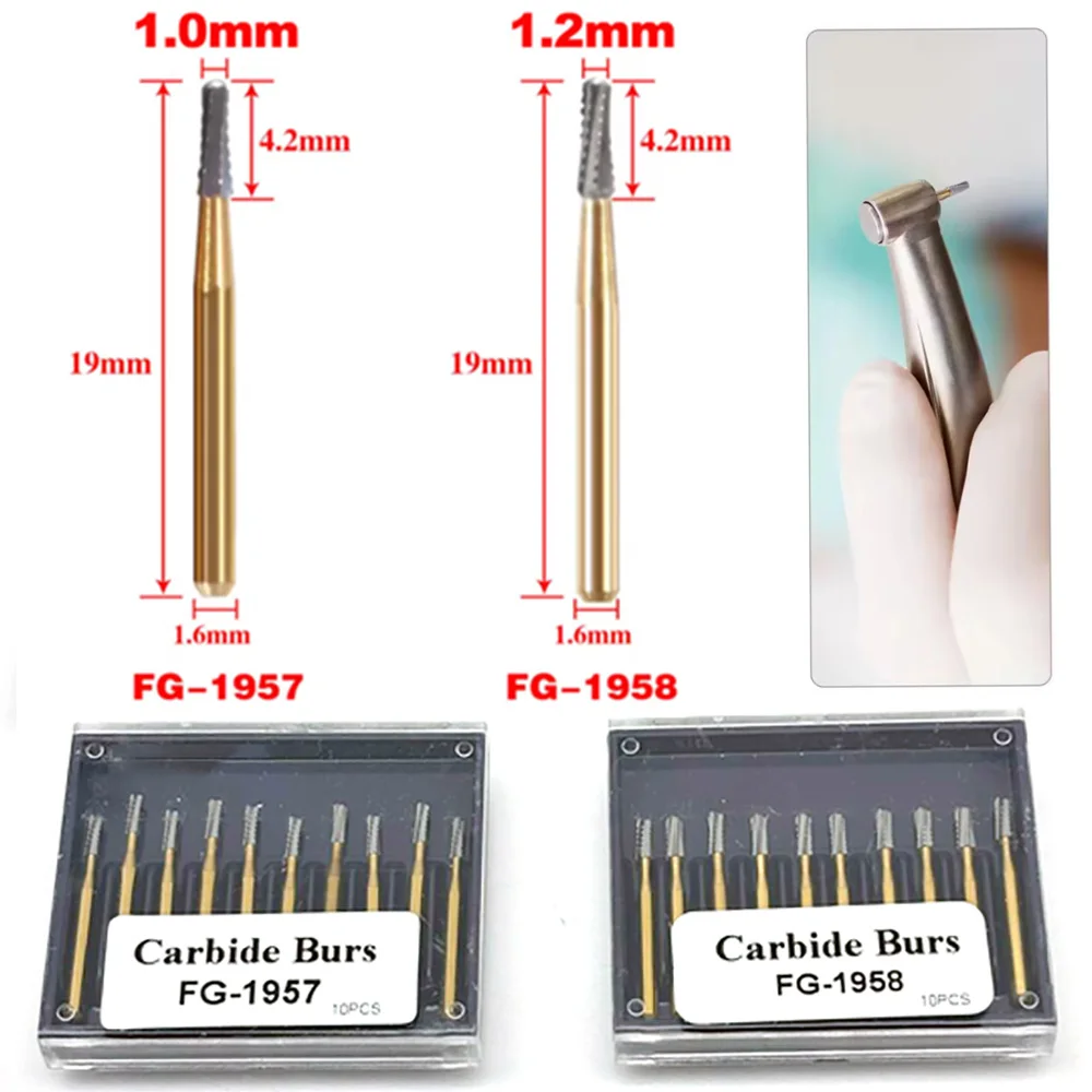 

FG High Speed Dental Tungsten Steel Carbide Burs Crown Metal Cutting Burs Dentist Tools FG-1957/1958