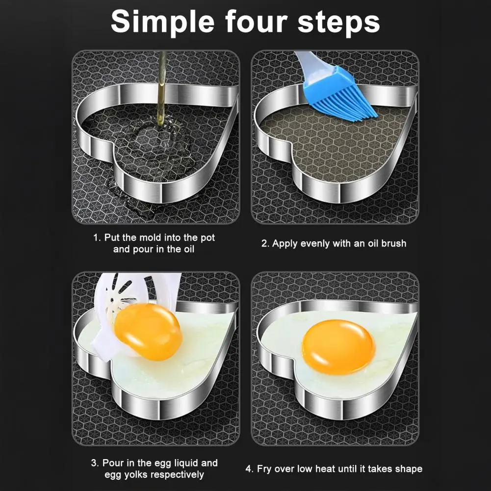 Burger Press Mold Stainless Steel Egg Ring Set Non-stick Egg Mold Heart Round Flower Five-pointed Star Shapes for Kitchen