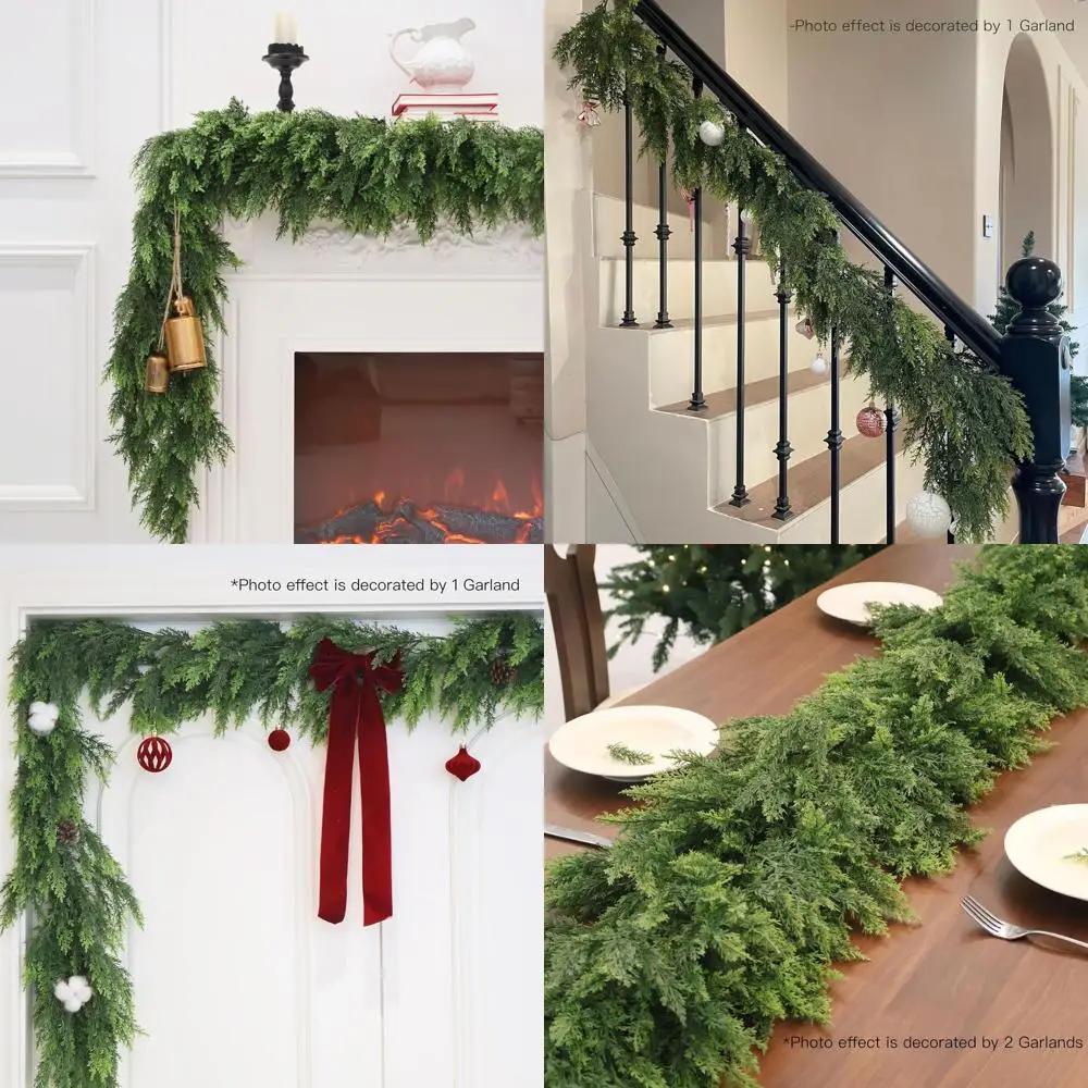 

Реалистичная рождественская кедровая гирлянда длиной 15 футов, зеленая искусственная сосна для камина, стены, стола, украшения для дома и улицы