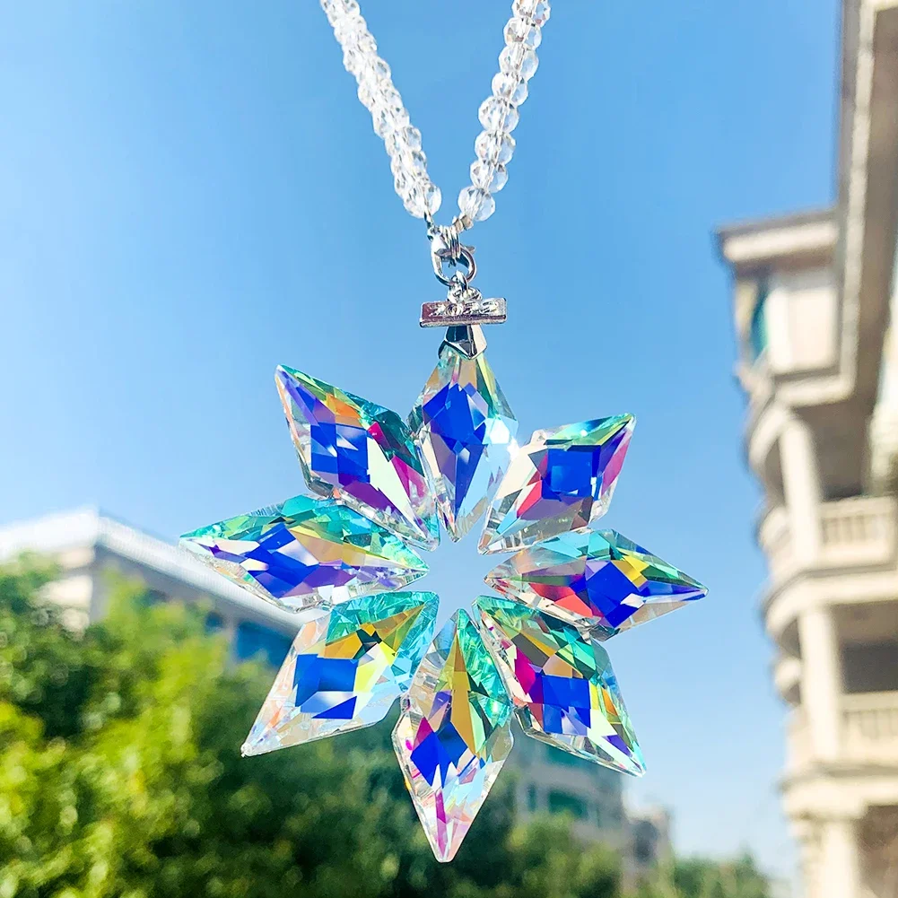 AB Color Rainbow Arrow Christmas Snowflake Flower Prism cristalli ciondolo Glass Spacer Bead Chain Garden Suncatcher Hanging Decor