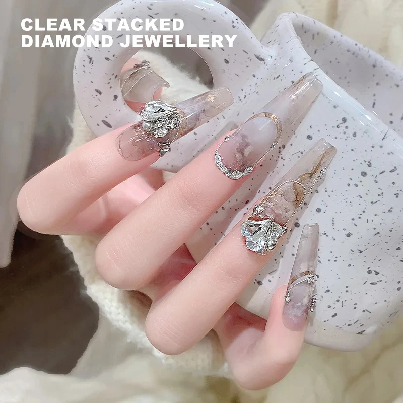 2 Stücke Weiß Transparent Gestapelte Strass Perle Nagel Charms Luxus Kristall Diamant Nail art Edelsteine Funkelnden DIY Maniküre Dekor