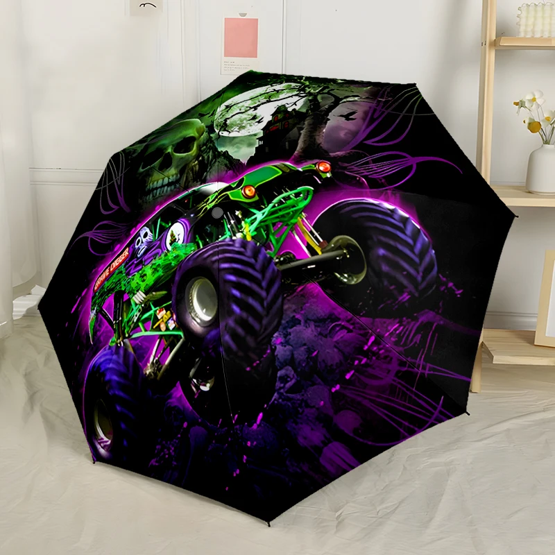 Car Theme Design Folding Umbrella - Fashionable Auto-Open Design 8 Iron Ribs Plastic Handle Foldable Sunshade，Perfect Gifts