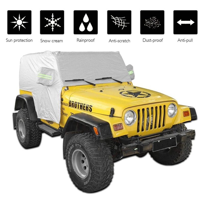 

2X Sunshield Cover, For Jeep Wrangler TJ 1997-2006 Snow Rain Cover Weatherproof Car Cover Body Dustproof UV Protector