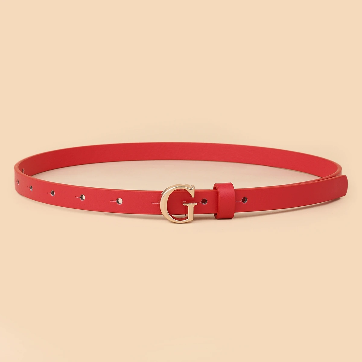 Women high quality design G shape buckle PU leather thin belt with classic gold buckle accessories girl belt