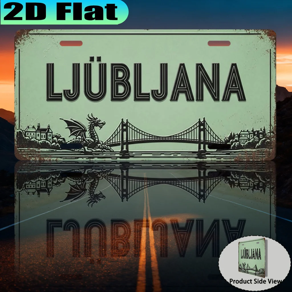 2D Flat, 1pc Ljubljana Vintage Aluminum Sign License Plate, Retro Urban Style, Gift for Travel Enthusiasts, Commemorative Gift