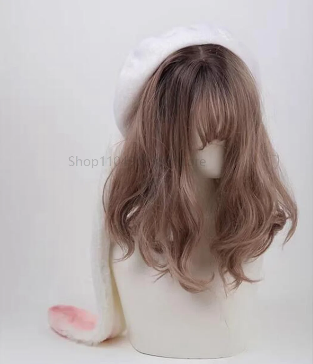 素敵なウサギの耳付きベレー帽、女性と女の子向け、暖かい冬用ラビットカートゥーンプラッシュキャップ、プラッシュJKベレー帽