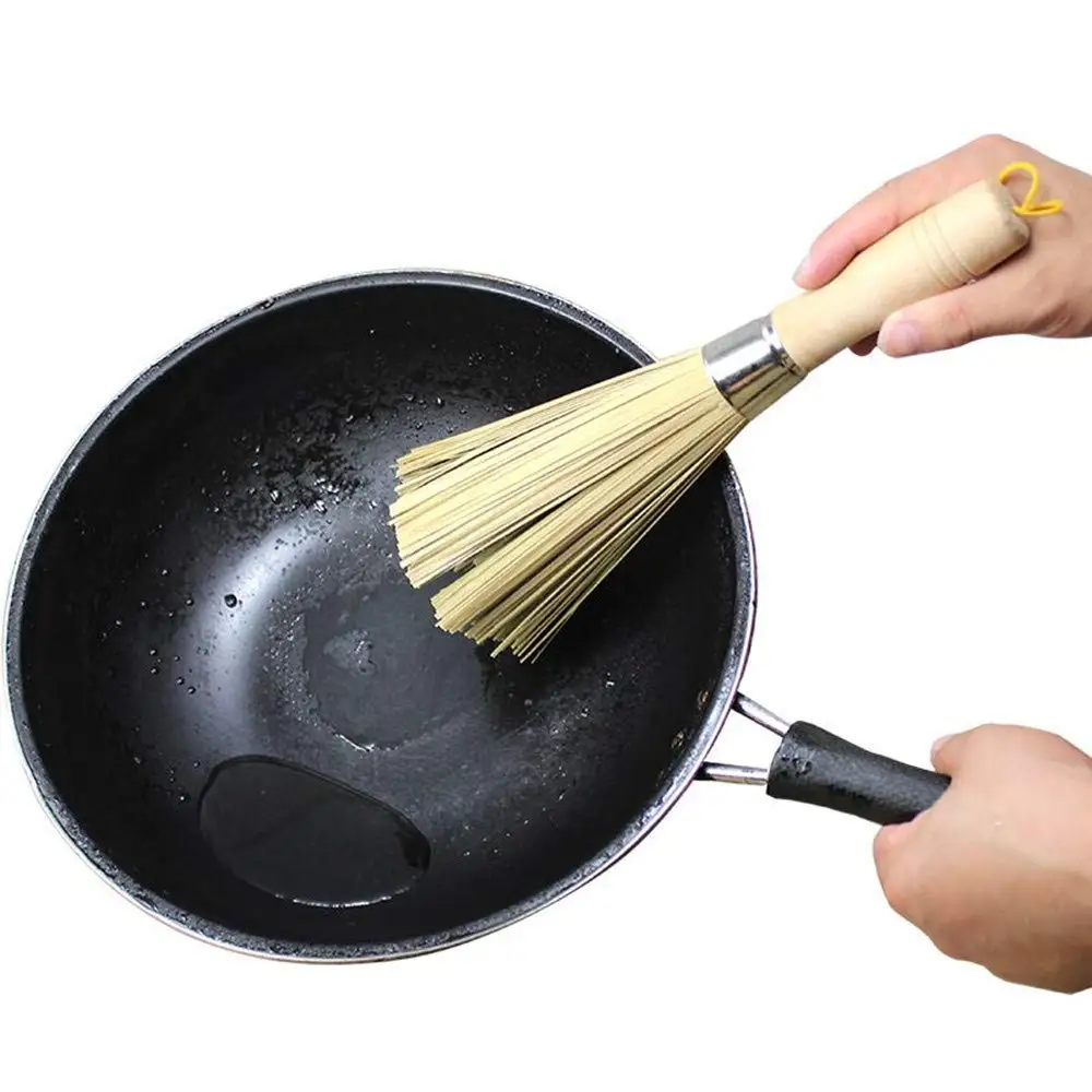 2pcs Traditional Natural Bamboo Wok Brushes , Kitchen Cleaning Brush, Bamboo Kitchen pan Brush, for Cleaning Dishes, Pots,Sink