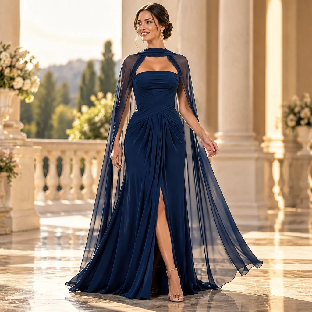 Side Slit Pleated Dress Gown Elegant with Zipper Spring Sleeveless Slim Fit Socialite Style a Line Western Party Daily for Women