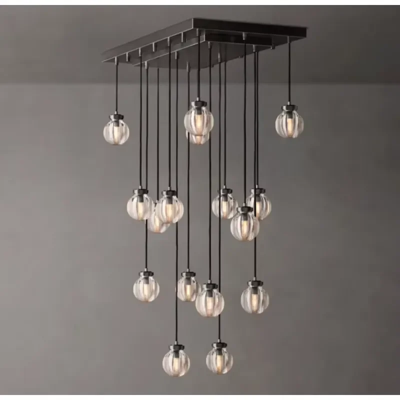 Modern Nordic Creative Stair Brass Crystal Glass Hanging Lighting Hotel for Home Bedroom Living Room Wedding