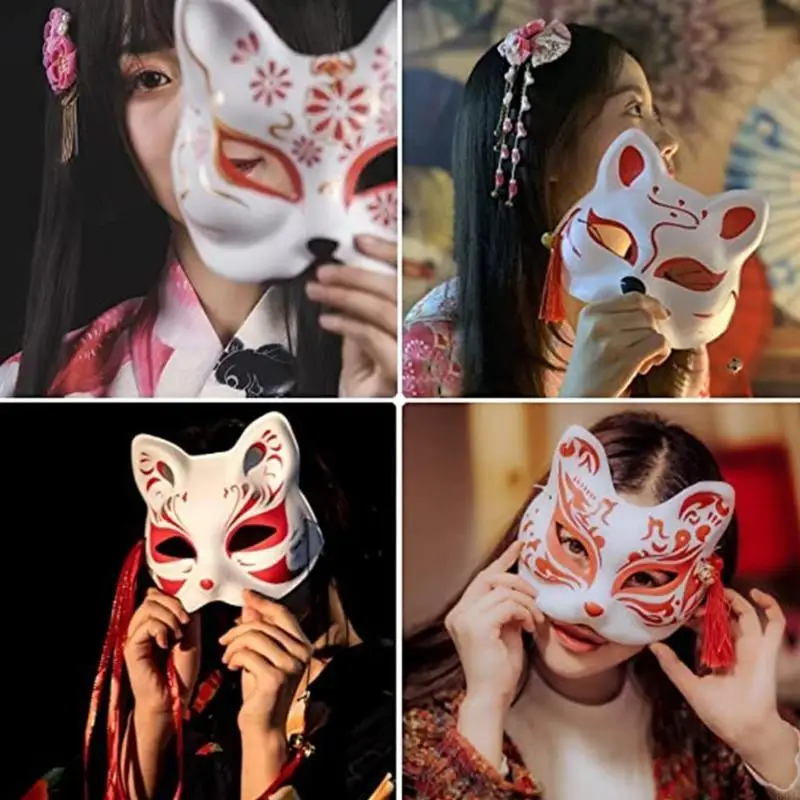 B95F DIY الثعالب قناع تنكر قناع انمي ياباني تأثيري قناع رسمت باليد القط قناع حزب قناع نصف الوجه قناع لجميع القديسين #4