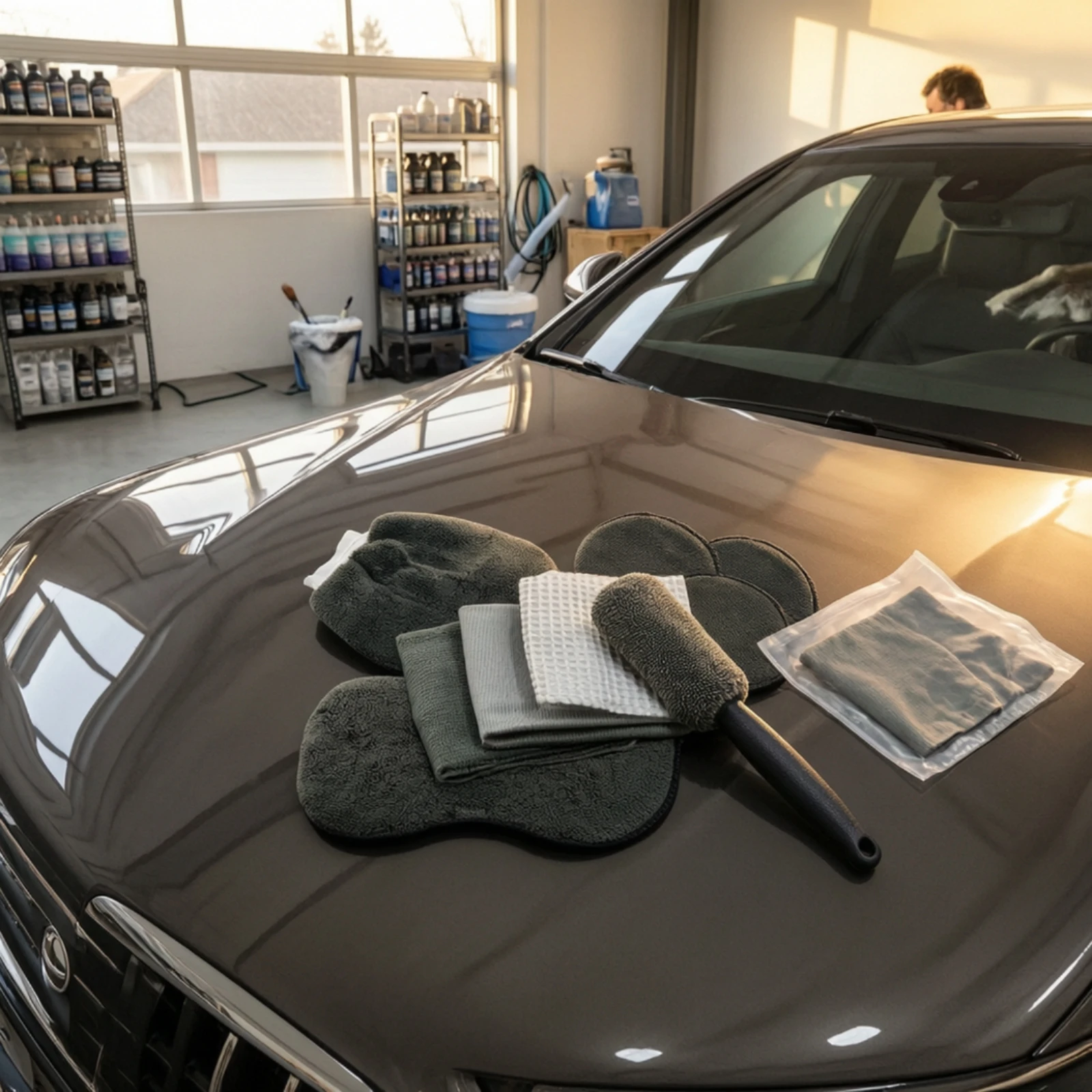 9 Pieces Car Cleaning Kit with Case Absorbent Car Wash Kit Complete Multi-Purpose for Garage