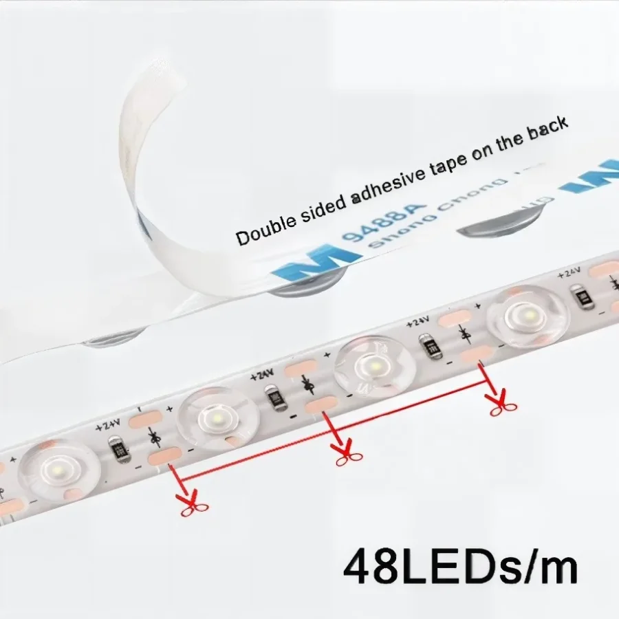 20~0.5M 12MM with Lens 2835 LED Strip Light 48LED/M 24V Flexible Light Strip Adehesive Tape Living Room Lighting Lamp Home Decor