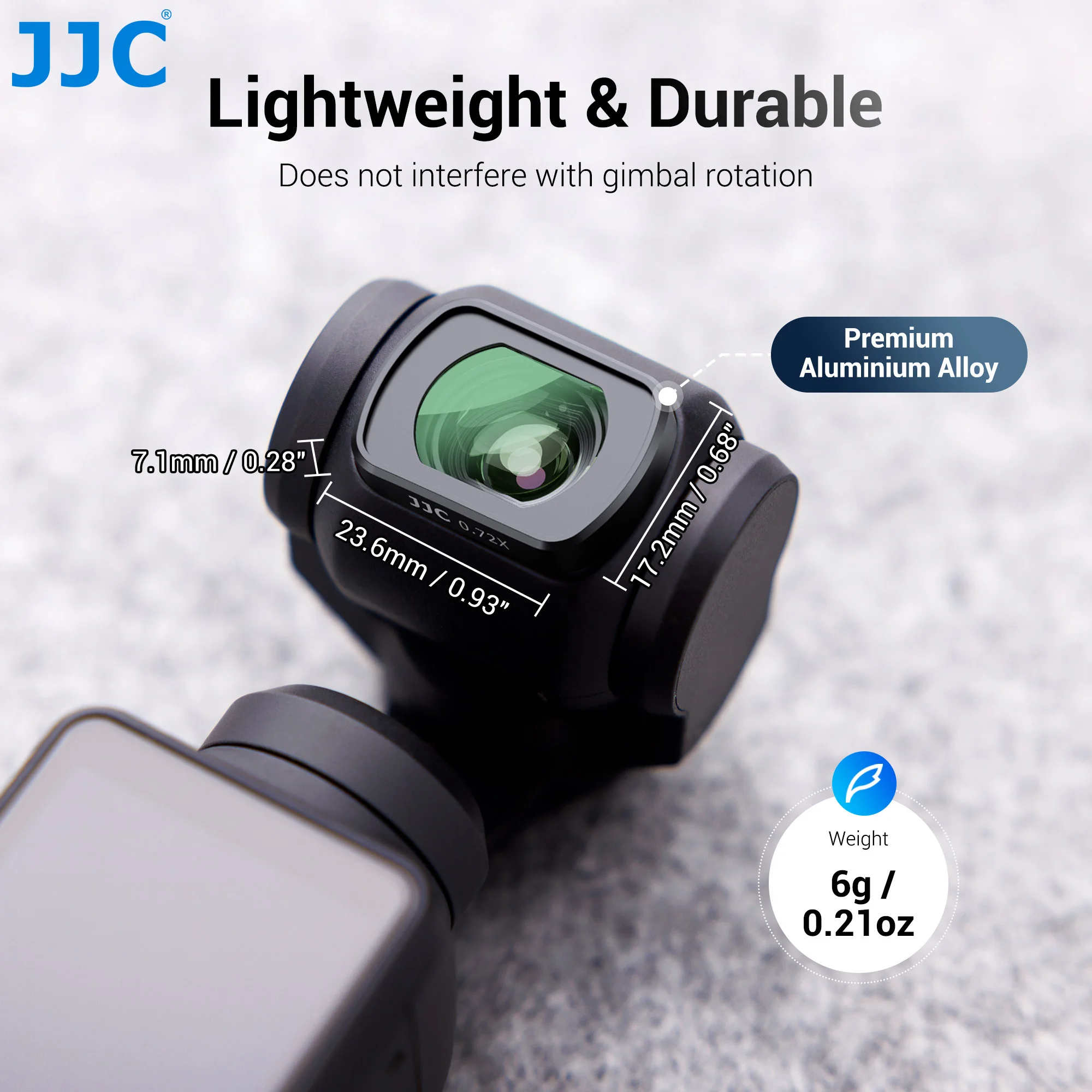JJC 0.72X فلتر عدسة مغناطيسي واسع الزاوية لـ DJI Osmo Pocket 3، مرفق مغناطيسي/زجاج بصري متعدد المطلي
