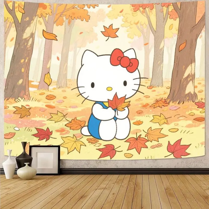 

1 шт., милый осенний гобелен «Hello Kitty», кавайный настенный художественный декор для гостиной, спальни, идеальный подарок для любителей котят