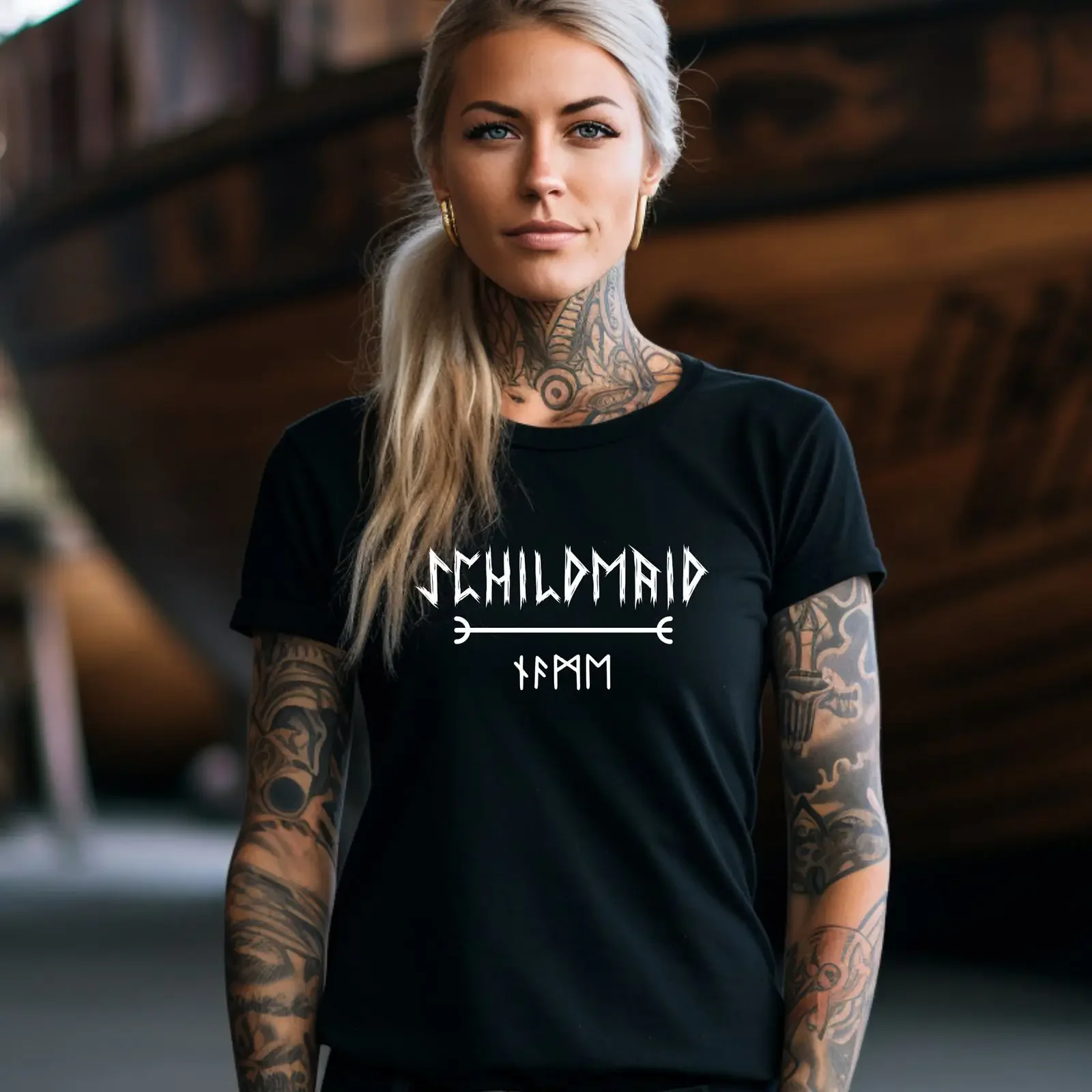 YOUR NAME in runes on a SCHILDMAID organic shirt Various designs personalized vintage Washed fashion Breathable graphic Unisex