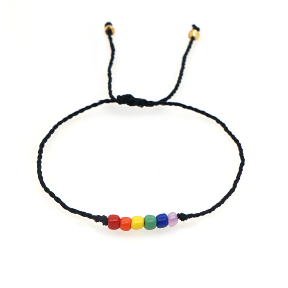 Go2Boho Rainbow Beads Black String Friendship Beaded Bracelet Surf Boho Jewelry Gift For Lover Friend Family Kids