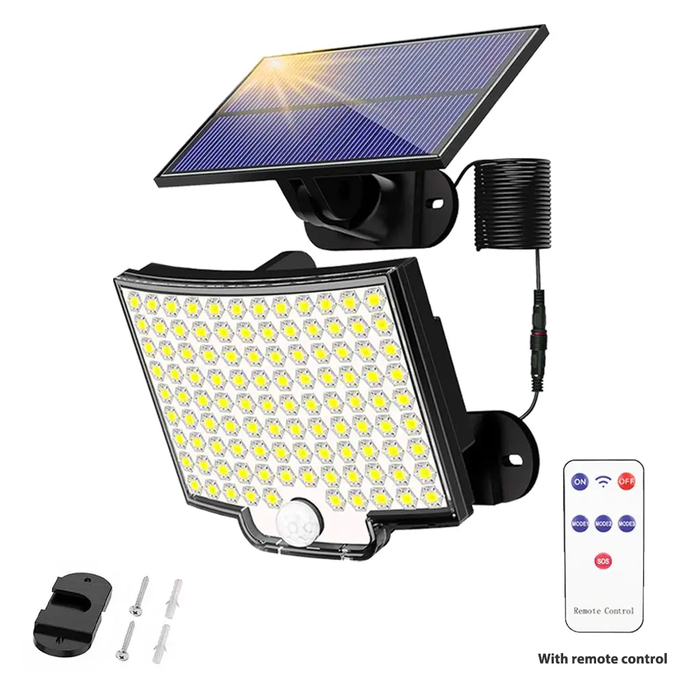 Projecteur solaire à 106 LED avec détecteur de mouvement, imperméable conforme à la norme IP65, éclairage d'extérieur à induction humaine, 3 modes d'éclairage, 328