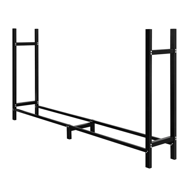 Compact Indoor Black Metal Firewood Rack Round Birch Log Holder Hearth Wood Carrier Container with Tool Cover Storage Stand