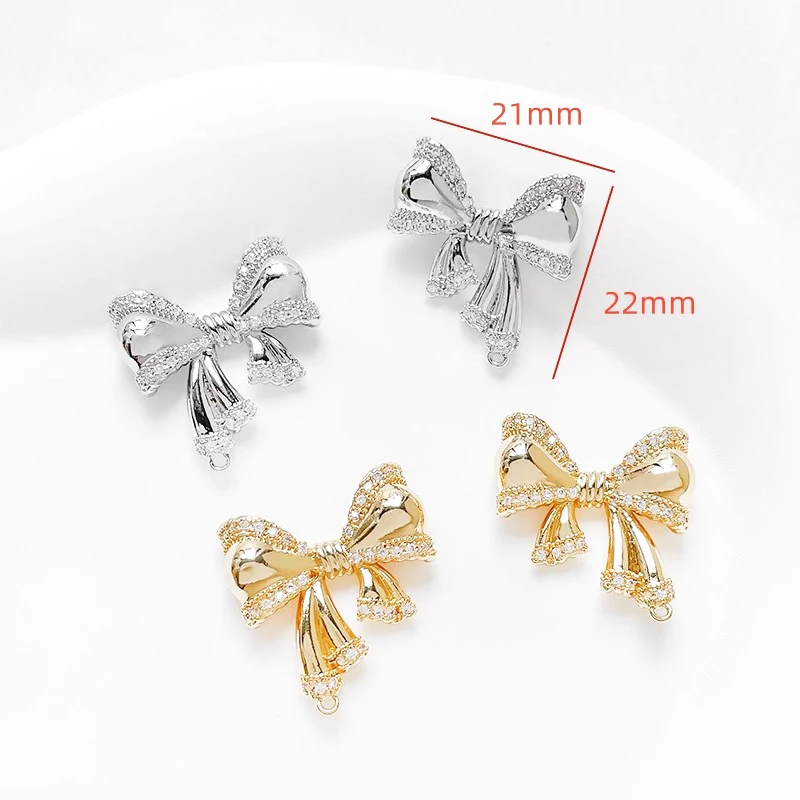 1 Pieces Brass Plated with Genuine Gold Inlaid with Zircon Bow Pendant DIY Produces Materials Fashionable Jewelry Accessories