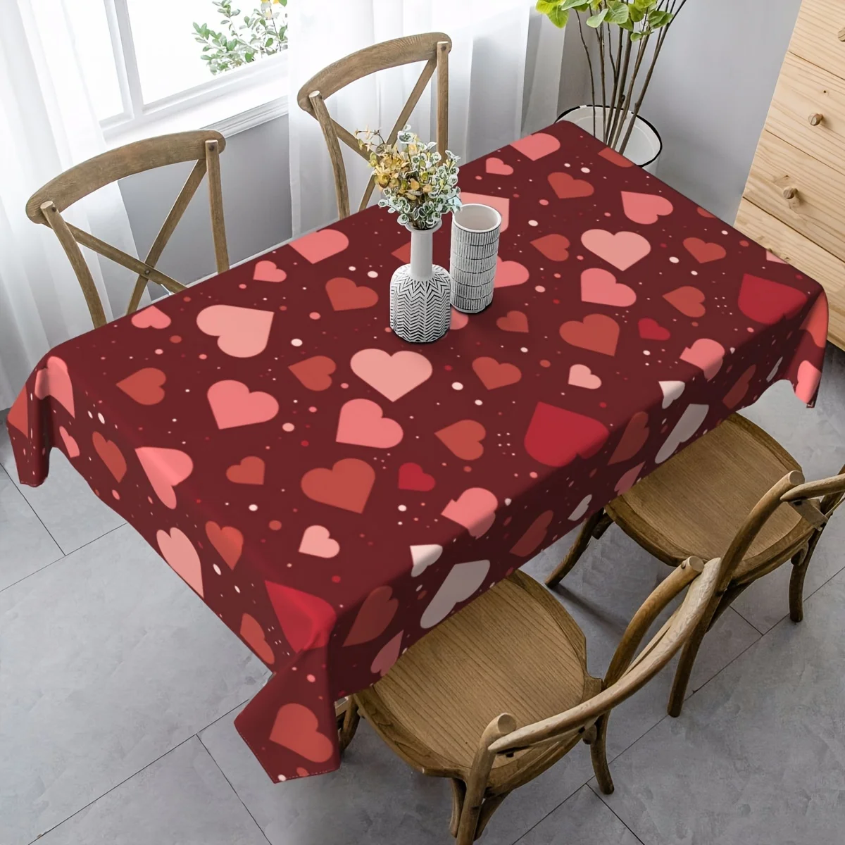 

1pc Valentine's Day Plastic Tablecloth, love you Pink Heart Tablecloth, Waterproof Tablecloth,Valentine's Day Wedding Decoration