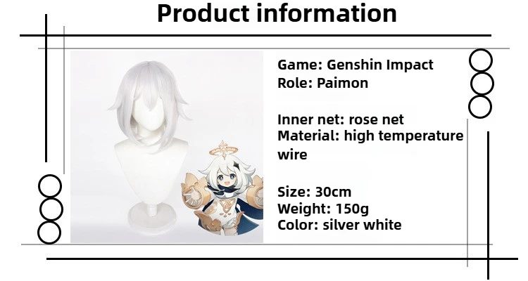 Spiel Charakter Paimon Cosplay Perücken Genshin Impact Kostüm Zubehör Frau Silber Bob Haarschnitt Halloween Bühne Leistung Perücken