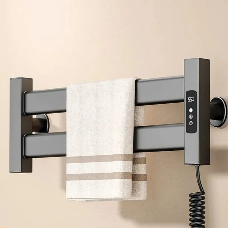 Electric Heated Towel Rack Carbon Fiber Wall Mounted Towel Warmer Thermostatic Drying Holder with Timer Smart Bath Towel Storage