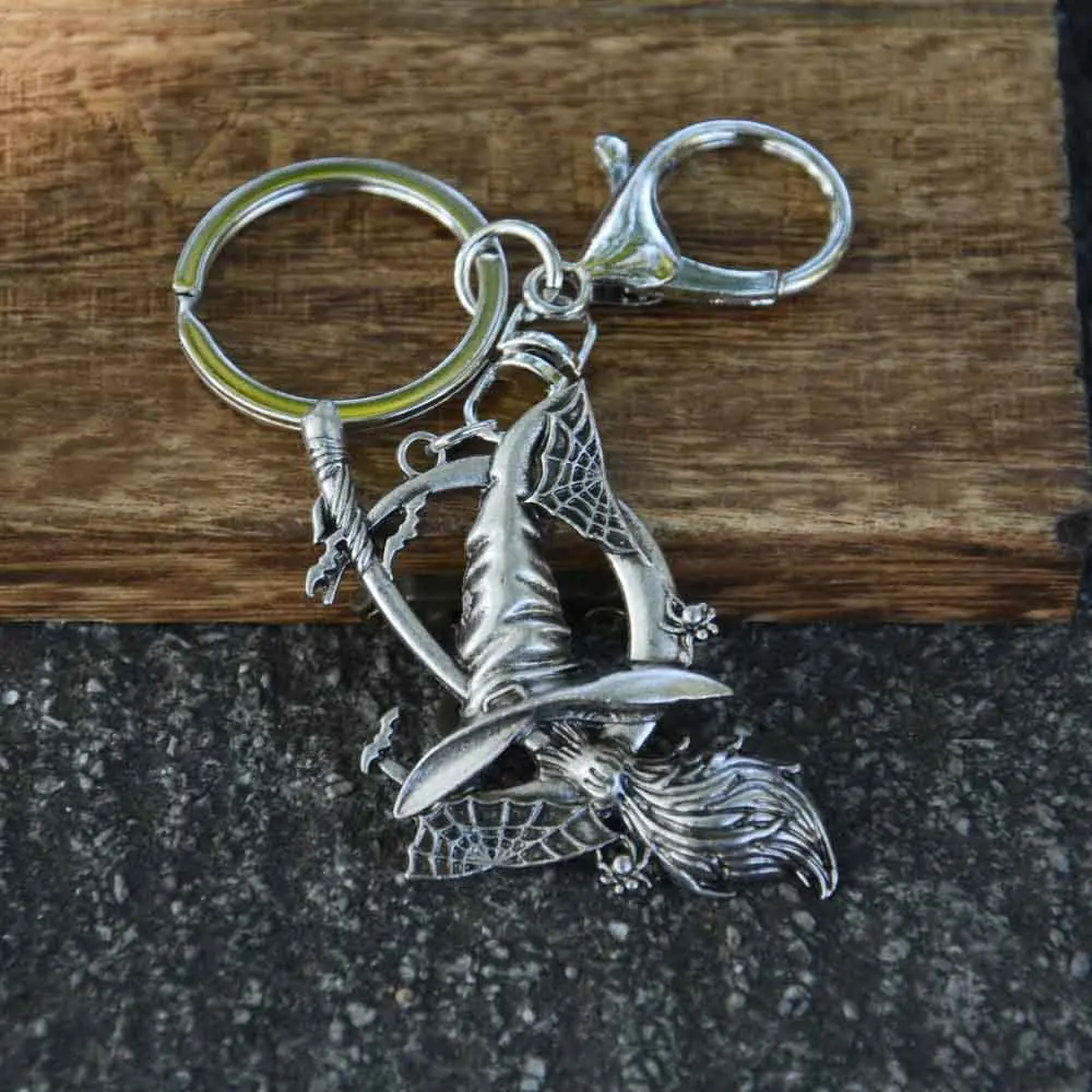 الحنين ويكا قبعة الساحرة مكنسة مفتاح حامل شبكة العنكبوت السحر القمر المفاتيح مجوهرات هدية