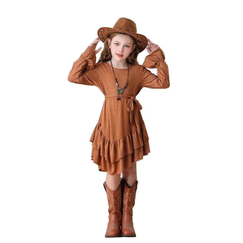 فستان جديد لمرحلة الهالوين للأطفال لعام 2025 بأكمام طويلة وكشكشة على طراز رعاة البقر لأزياء الحفلات والكرنفال #2