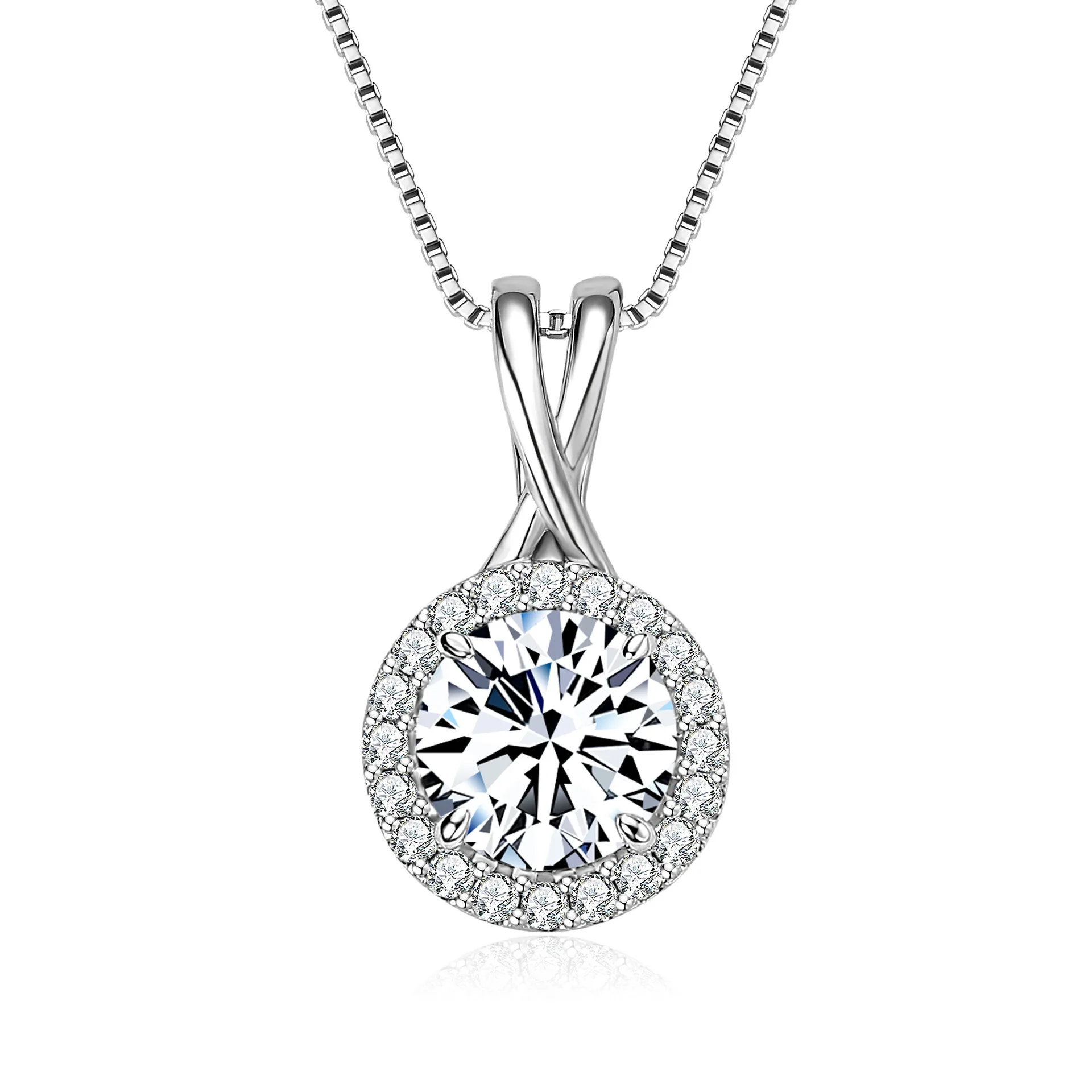 

D Color Moissanite Classic Surrounding Stone Pendant Necklace Women's S925 Sterling Silver Fashion Light Luxury Collarbone Chain