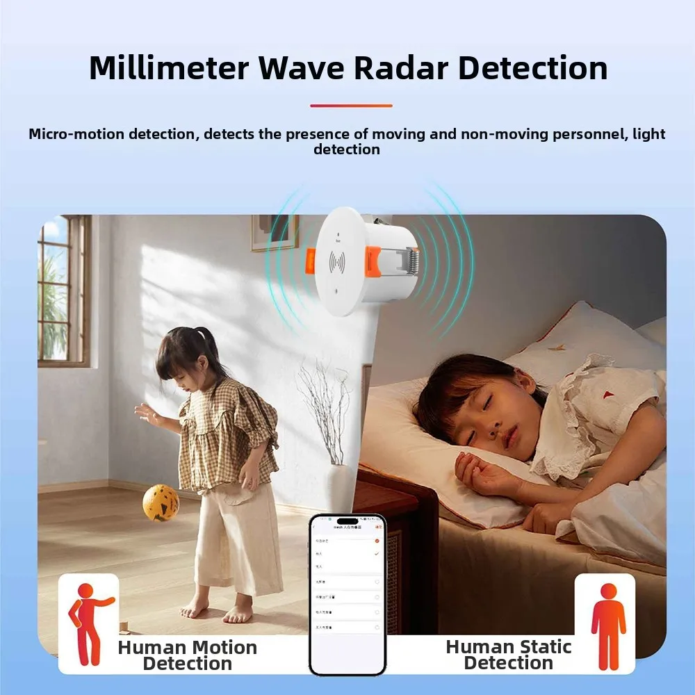 For Tuya Compatible For Zigbee Human Presence Sensor with 24G Millimeter Wave Detection and Light Sensing Ceiling Design