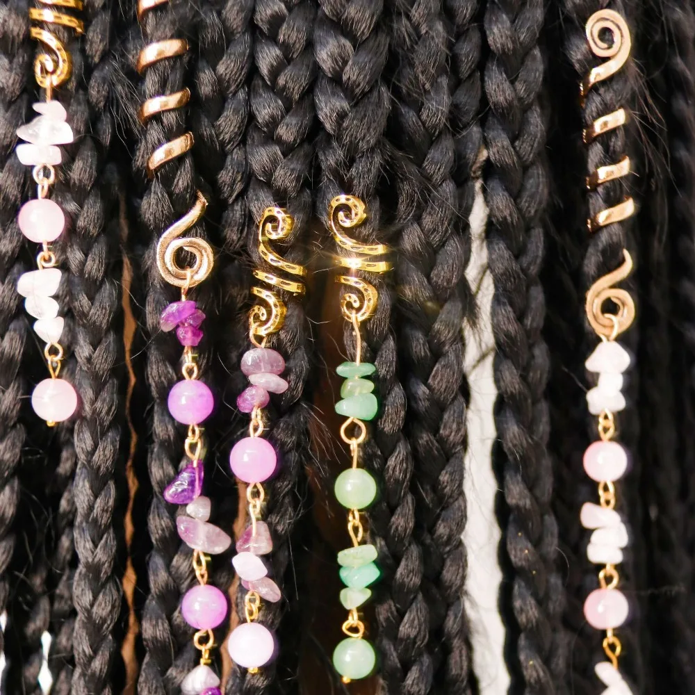 1pc Colored Hair Beads Crystal Stone Braids Barrette Spiral Charms Beads for Women Jewelry Vintage Hairpin Dreadlock Accessories