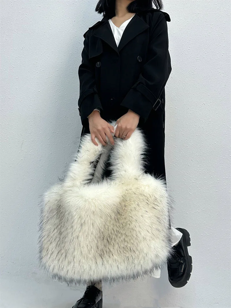 

Candy Color Plush Tote Luxury Faux Mink Fur Bags for Women HandbagsFluffy Soft Shoulder Bag Large Capacity Shopper Purses New