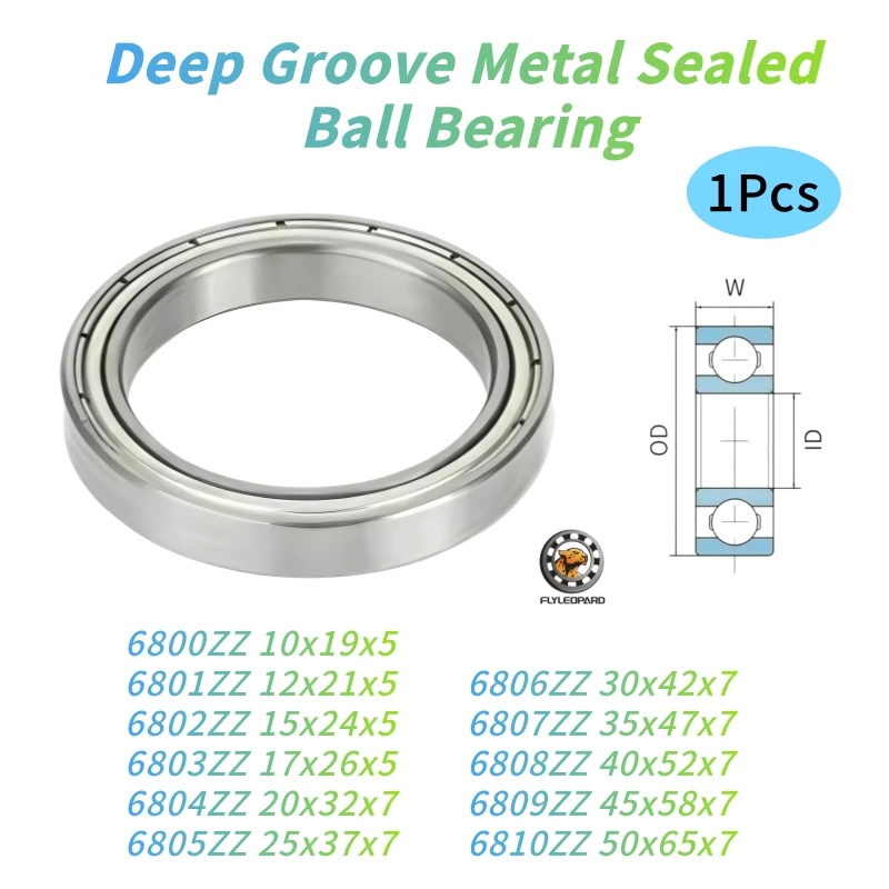 1PC 6800 10x19x5  6801 12x21x5 6802 15x24x5  6803 17x26x5  6804 6805 6806 6807 6808 6809 6810ZZ ABEC-7 Metal Sealed Bearing