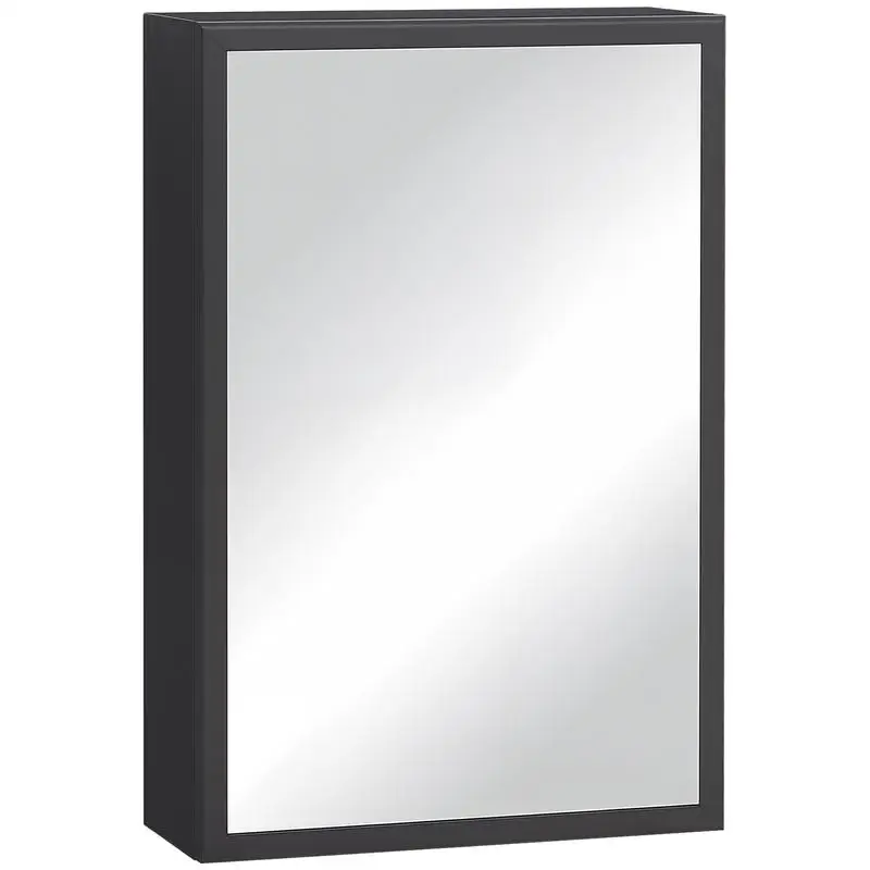 Spiegelschrank, 3 Regalfächer, weiche Scharniere, Stahlgehäuse, schwarz, 40 x 15 x 60 cm
