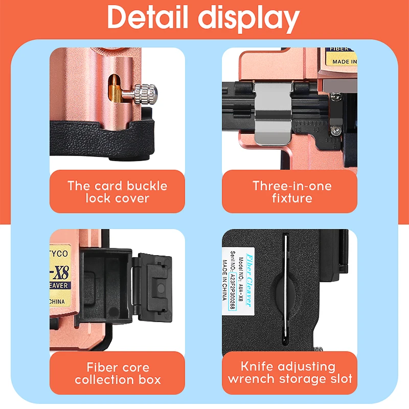 Imagem -05 - High Precision Aua-x8 Automatic Fiber Cleaver Cabo Cutting Fttt Fiber Optic Knife Tools Soldagem a Frio e Fusão a Quente