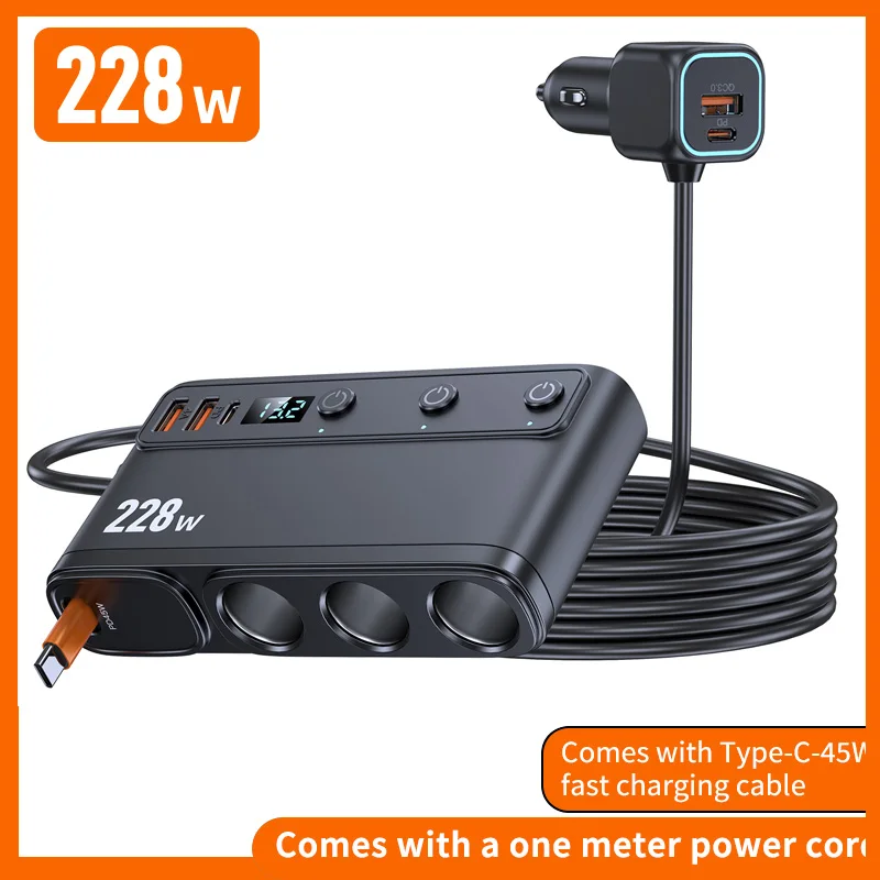 228W Autoladegerät Adapter USB PD QC3.0 Buchse Zigarettenanzünder Auto Steckdose Splitter mit Schalter Schnellladeadapter Zubehör