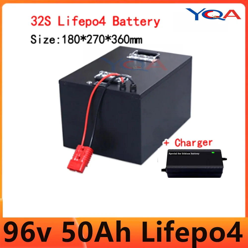 lithium 96v 50Ah Lifepo4 battery pack BMS 32S 102V for AGV inverter vehicle scooter Motorcycle 8000W Forklift + 5A charger