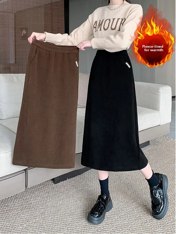 

Женская трикотажная юбка средней длины с высокой талией больших размеров на эластичной талии на осень и зиму