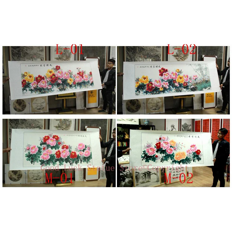 4PCS # large # HOME Company hall Lobby Vestibule WALL TOP Decorative art Rich Peony Flowers FENG SHUI 100% Hand Painted painting