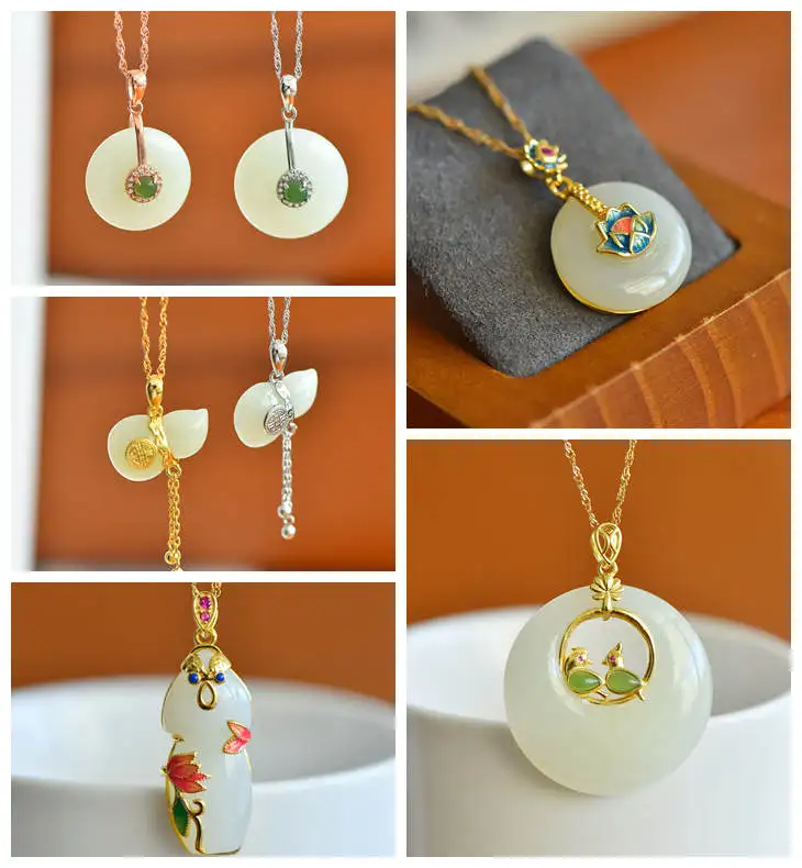 Natural Delicate Hetian Jade Round Egg Side Drum Splendid Deer Pendant  jade necklace jade pendant necklace Ping buckle