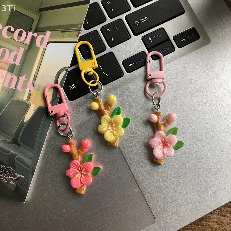 2 шт., милый брелок с веткой цветка сливы, модный рюкзак, подвесные украшения, креативный милый брелок с цветком, сладкий брелок, кулон