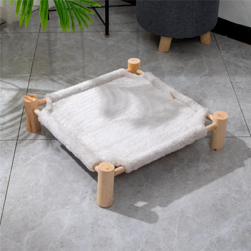 AAAC-Elevated Pet Bed, Cat And Dog Stool Bed, Pet Chair With Wooden Legs, Plush Pet Bed, Puppy Sofa