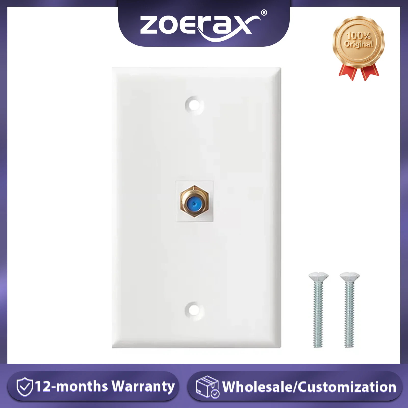 ZoeRax Coax Wall Plate 1/10-Pack, 1/2/3-Port TV Cable Wall Plate 3GHz F-Type Keystone Wall Jack for Coaxial Cable, Single Gang