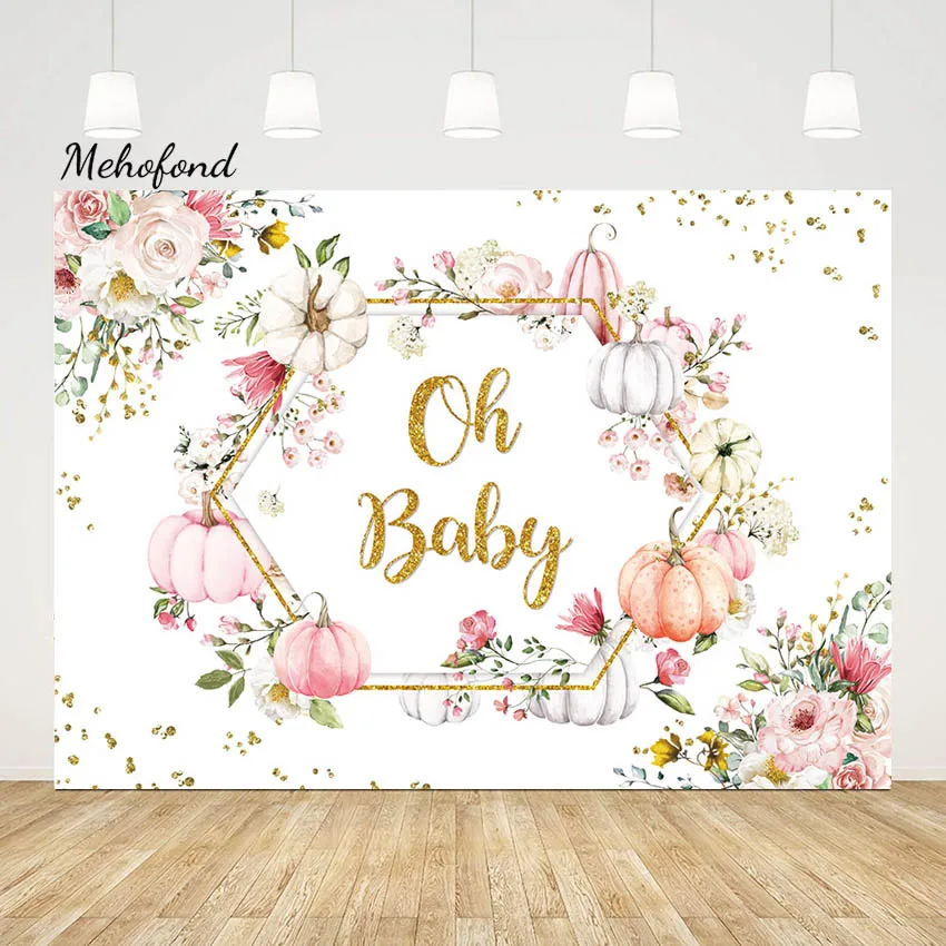 Mehofond Oh Baby Little Pumpkin Background Baby Shower Newborn 1st Birthday Photography Gold Frame Flower Backdrop Photo Studio