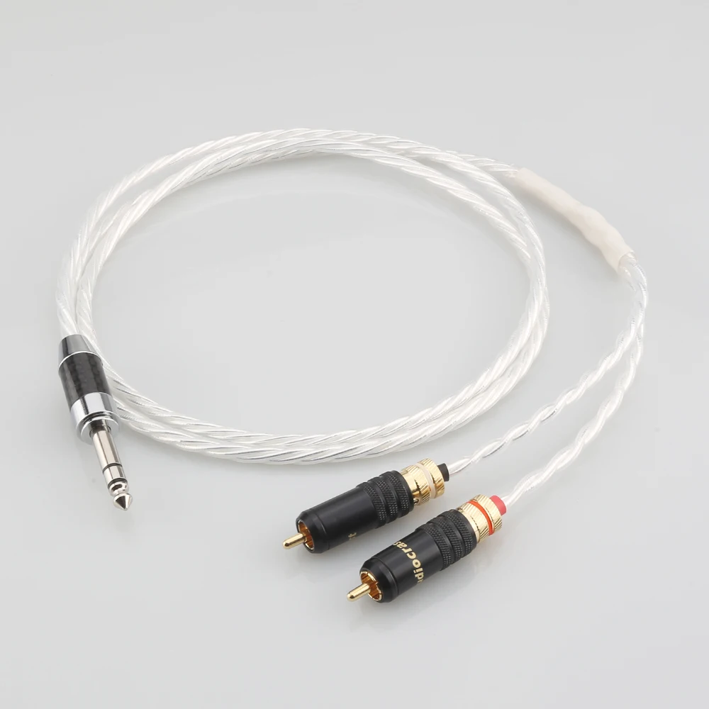 HI-End  Silver Plated 6.35mm Jack (1/4') 1/4inch TRS(male) to Dual(2) RCA/Phono Splitter Audio Extension Cable HIFI