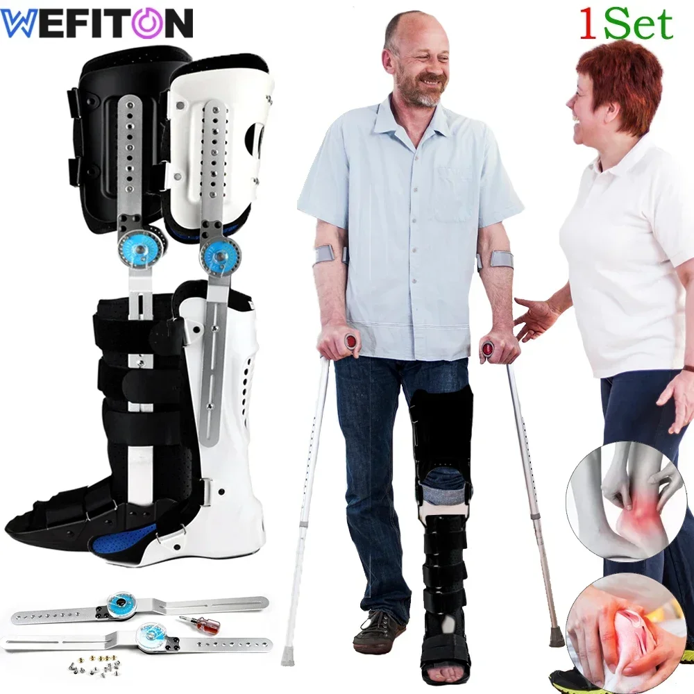 1Set Adjustable Post Op Knee Support Orthosis Immobilizer Protector,Hinged ROM Knee Foot Support Brace,Full Leg Knee Stabilizers