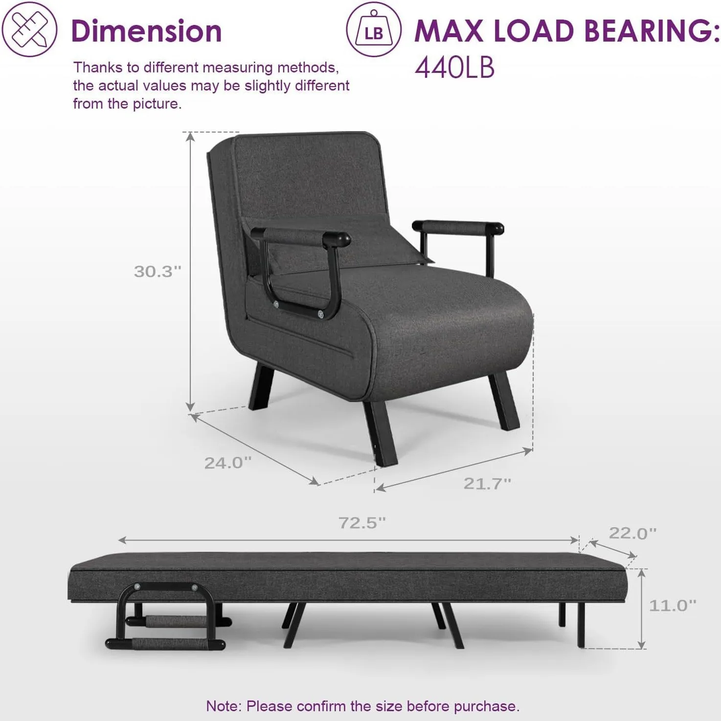Folding sofa bed integrated dual-purpose household multi-function single folding sofa bed comfortable sofa chair