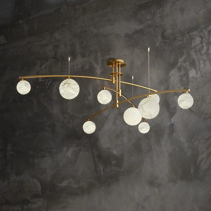 

Nordic Postmodern Designer Villa Living Room Brass Chandelier Creative Simple Bedroom Cloakroom Marble Ball Pendant Light