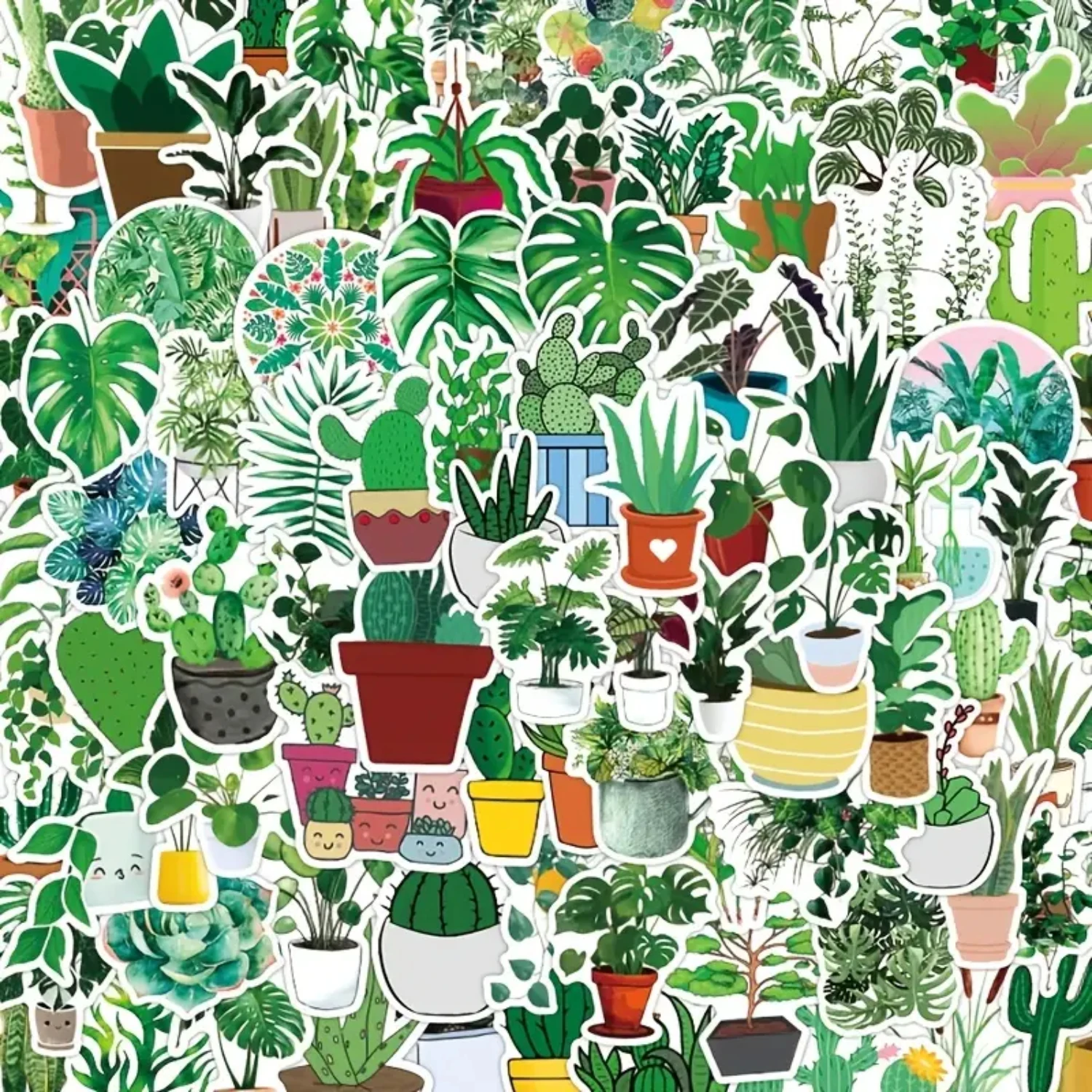 100PCS Green Plant Stickers Potted Plant Floral Decals Stickers For Laptop Water Bottles Phone Computer Decal Ronaldo D wall